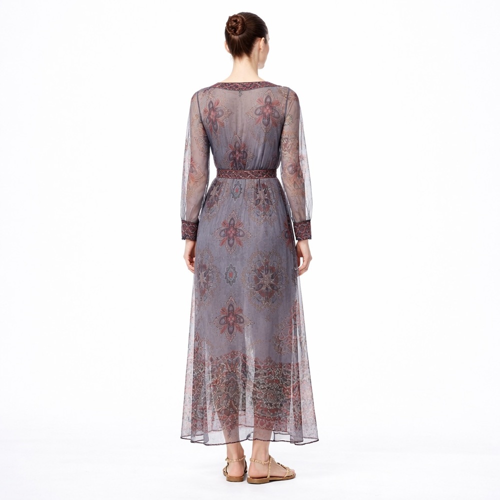 Royal Crack by Rachele Beretta Sheer Paisley Silk Maxi Wrap Dress L Italy - Picture 3 of 9